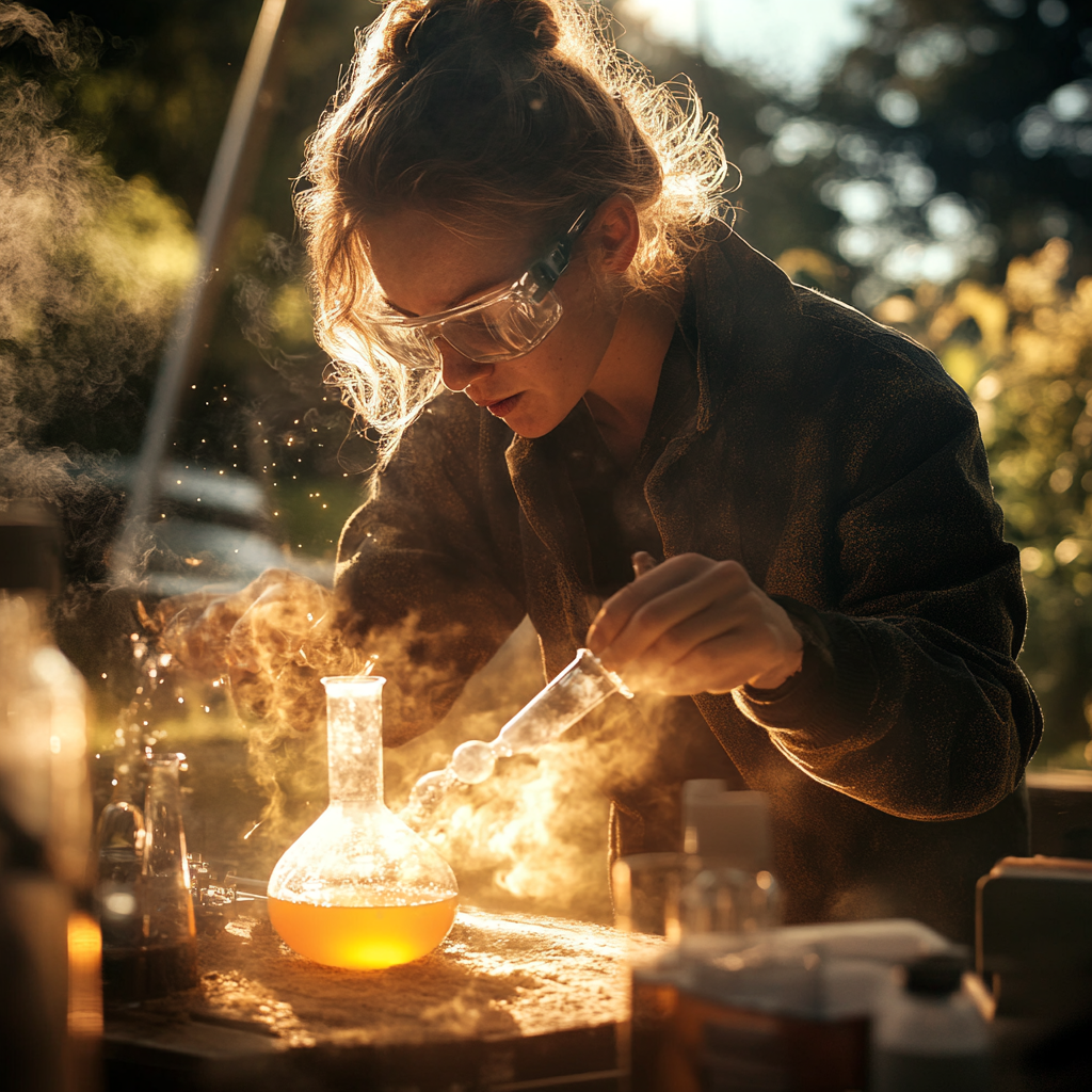 A scienctist outside experimenting